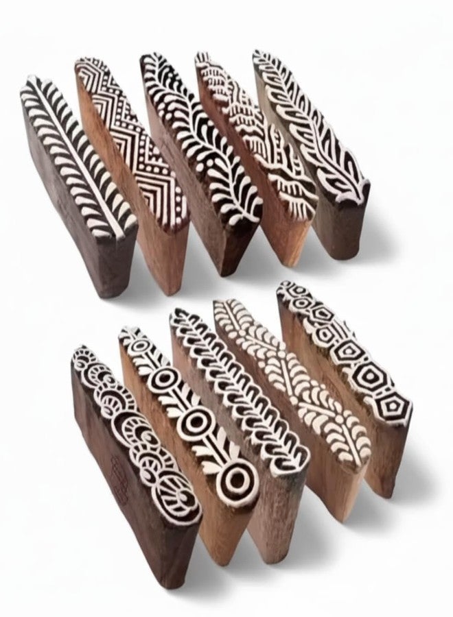 KHUSHA CREATIONS Set of 5 Handcrafted Wooden Printing Block for Fabric Paper & Clay - Indian Border Design Stamps for Textile Printing DIY Craft & Mehndi Art - Image 1